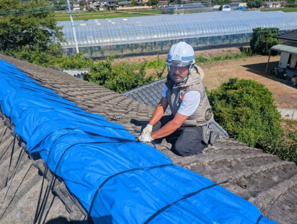 【熊本地震支援】宇城市で倉庫屋根の養生を行わせていただきました。 施工後